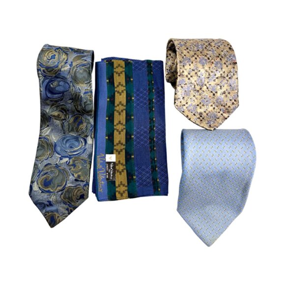 Set:3 Neckties Valentino-Luciano-Ermenegildo +1 Vlentino Handkerchief Blue (59) - Picture 2 of 13